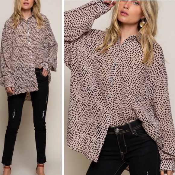 Tops - Wild Child Button Up Oversized Animal Print Top